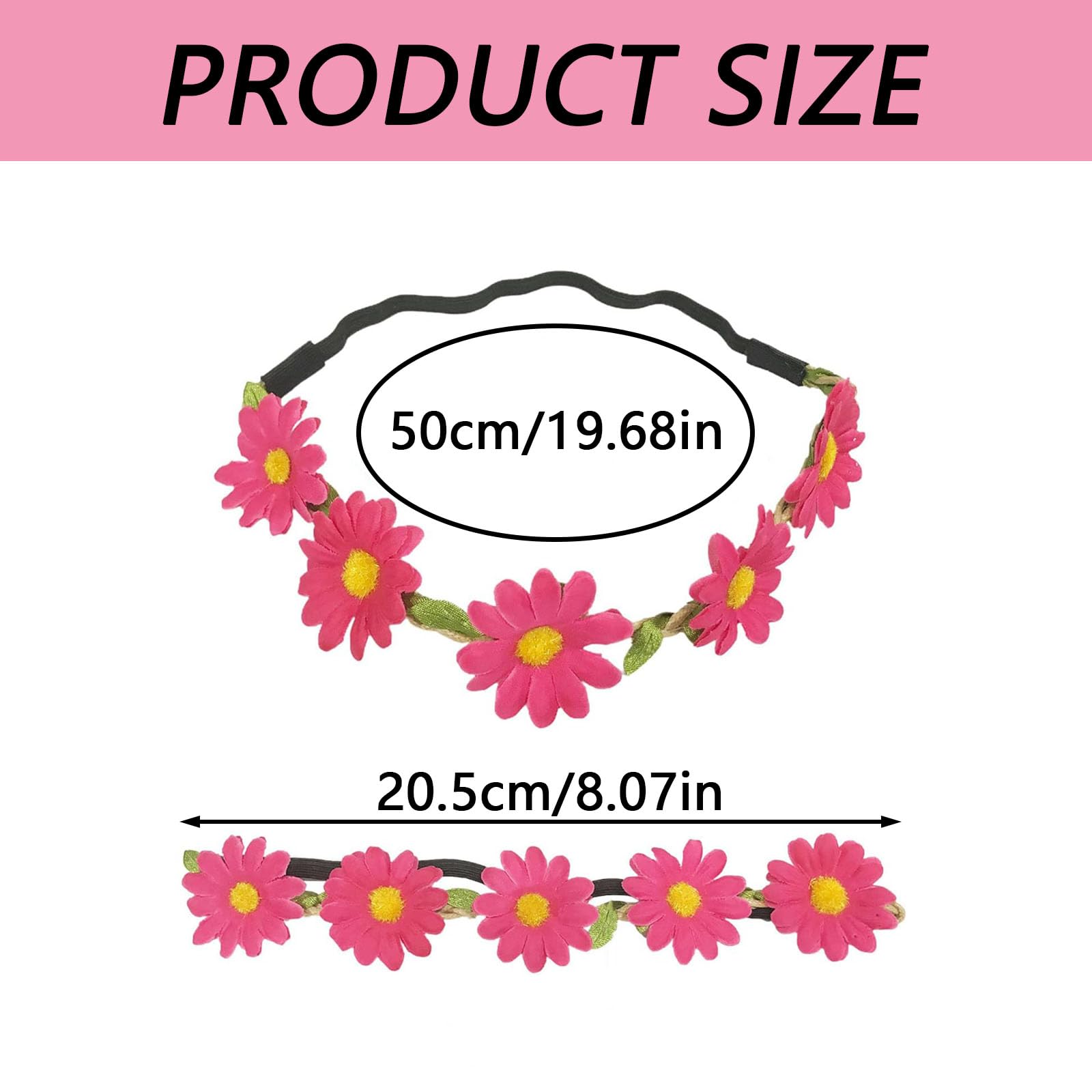 5Pcs Daisy Flower Hair Band Beautiful Flowers Artificial Headband Hair Accessories Elegant Bohemia Floral Crown with Elastic Ribbon Flower Headband - Image 2
