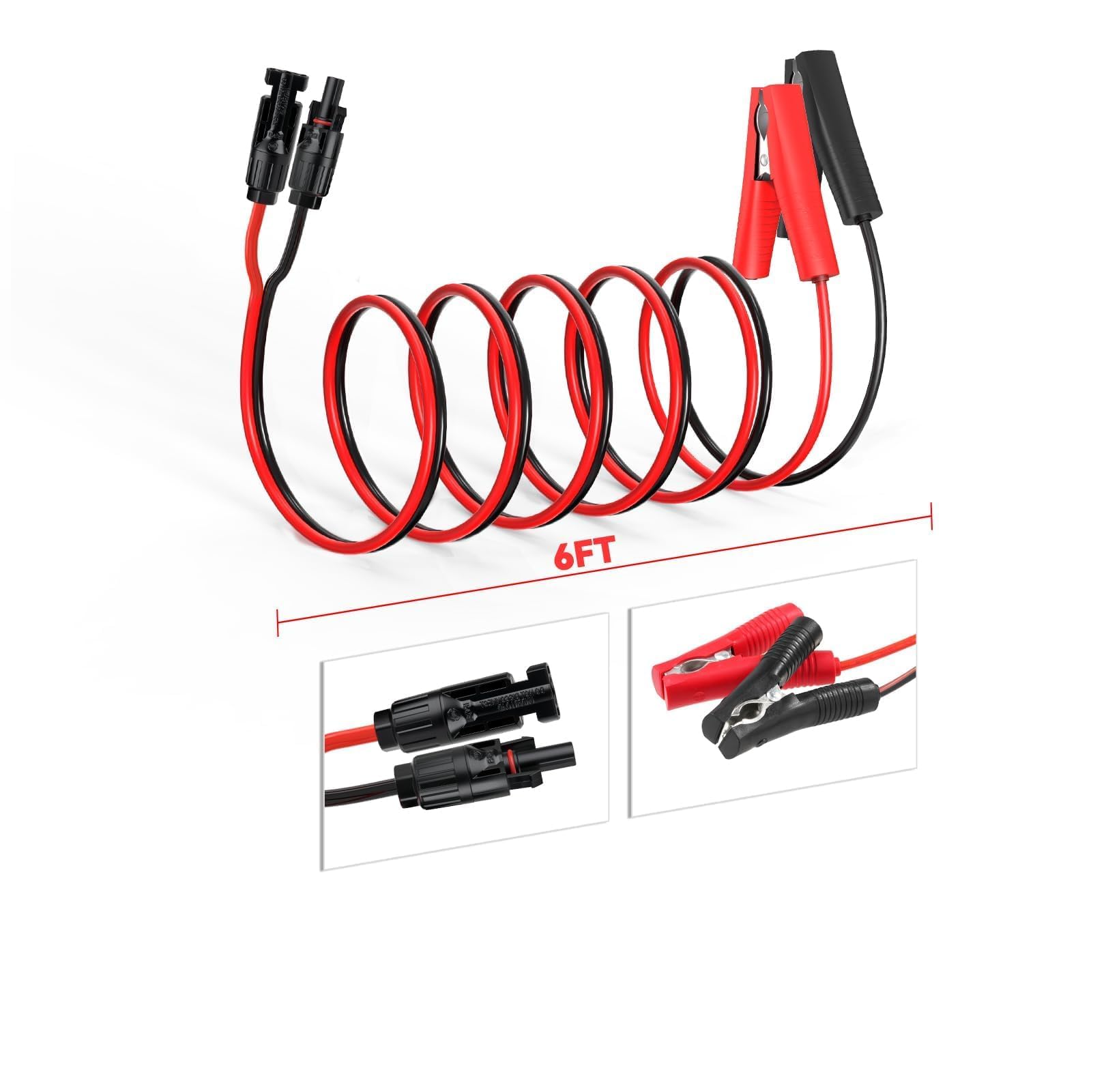 ELFCULB Câble solaire à pinces crocodiles - Connecteur de panneau solaire 10 AWG vers pinces crocodiles - Câble de charge pour voitures et motos - Installations solaires extérieures (1,8 m)