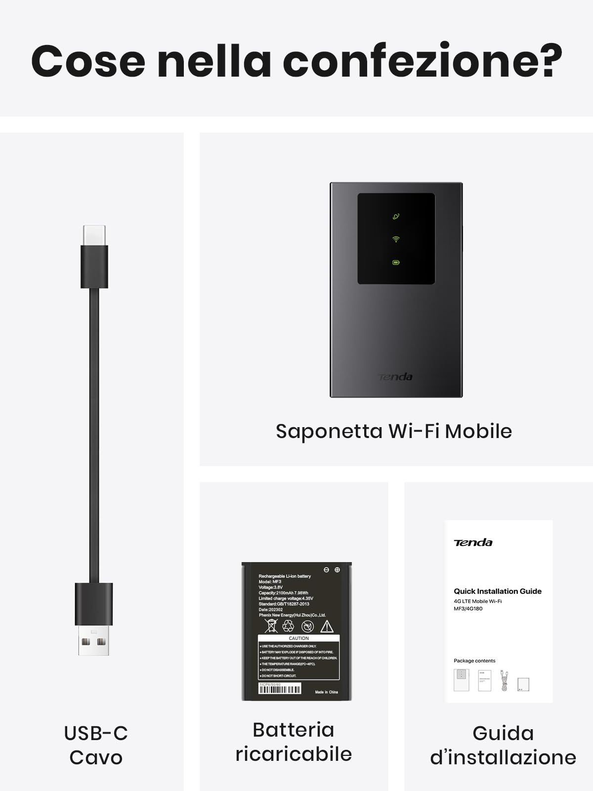 Tenda MF3 Saponetta WiFi con SIM 4G LTE Cat4, Wireless WiFi 6 AX300 Portatile, Batteria Ricaricabile, USB-C Port, WPA3, Hotspot con SIM, Senza Configurazione, Plug&Play
