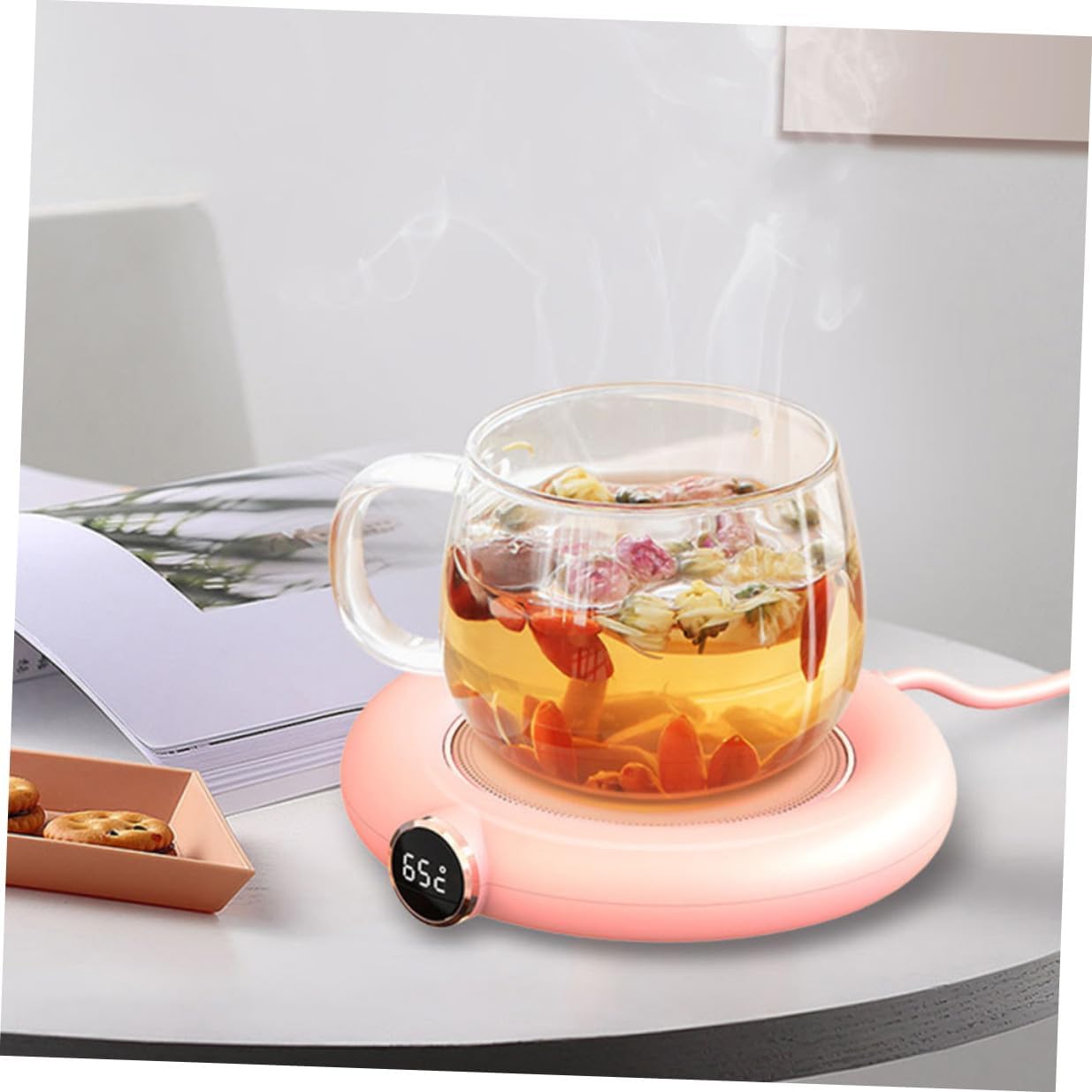 SOLUSTRE USB Coffee Mug Warmer Mat Level Temperature Control Auto Shut-Off Safety Feature Pink Insulation Cup Heater for Office Home Dorm Travel Beverage Heating