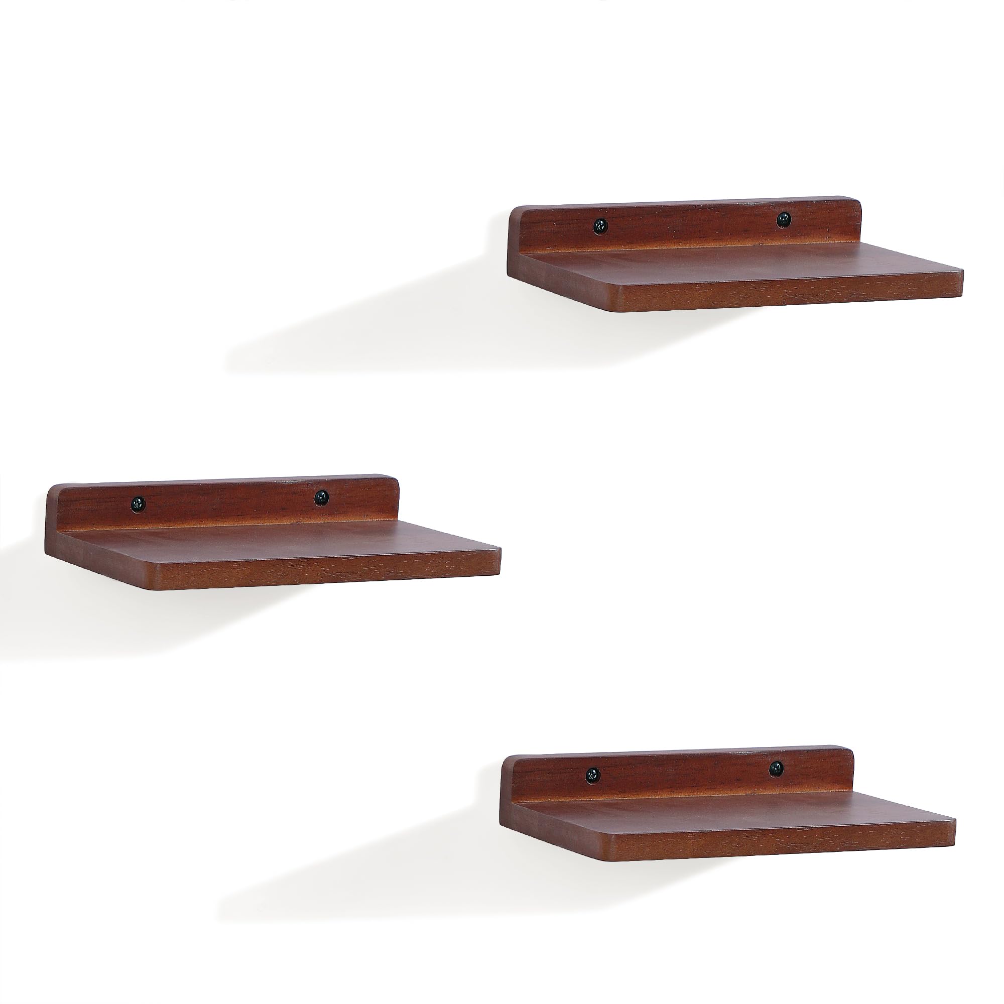 Petite étagère flottante, 12,7 x 21,6 cm, lot de 3 petites étagères murales pour chambre à coucher, salon, salle de bain, cuisine, bureau (noyer)