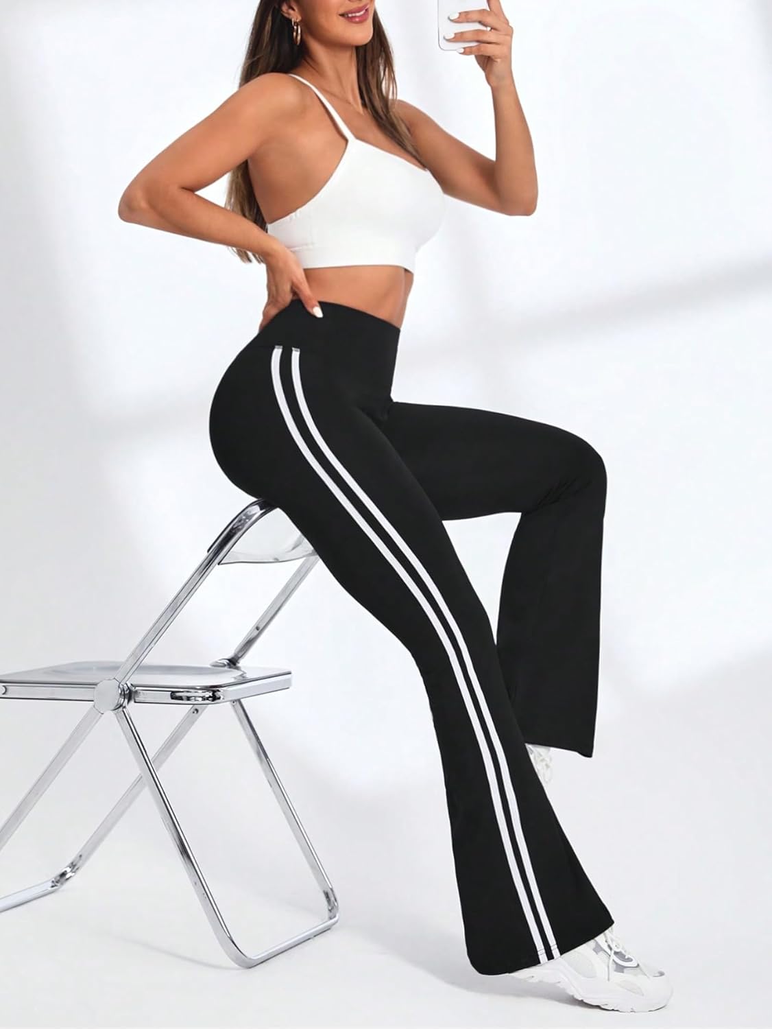 SHENHE Women's Flare Leggings High Waisted Tummy Control Bell Bottom Striped Bootcut Yoga Pants - Image 7