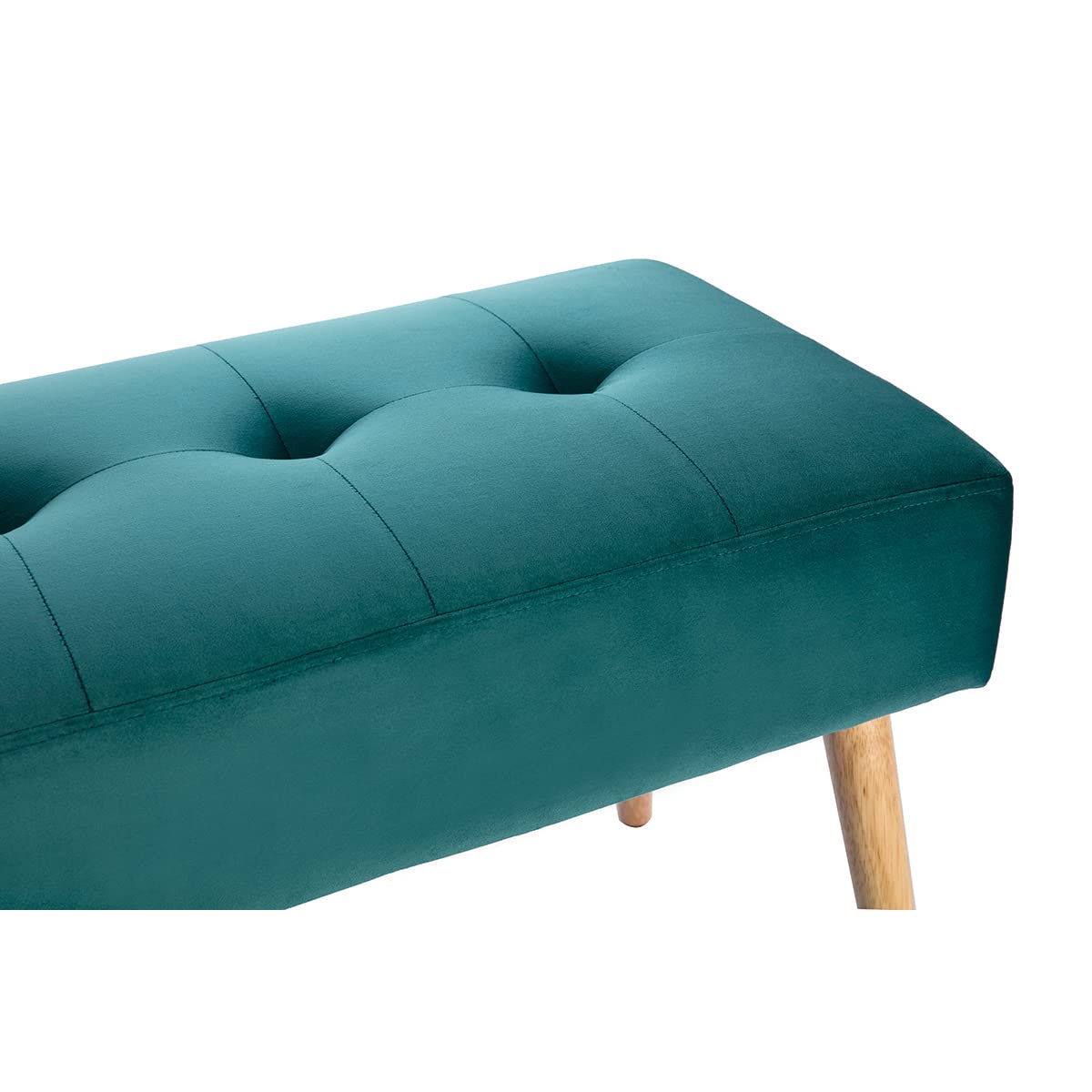 Miliboo Banc scandinave capitonné en Tissu Velours Bleu pétrole et Bois Clair L96 cm GUESTA