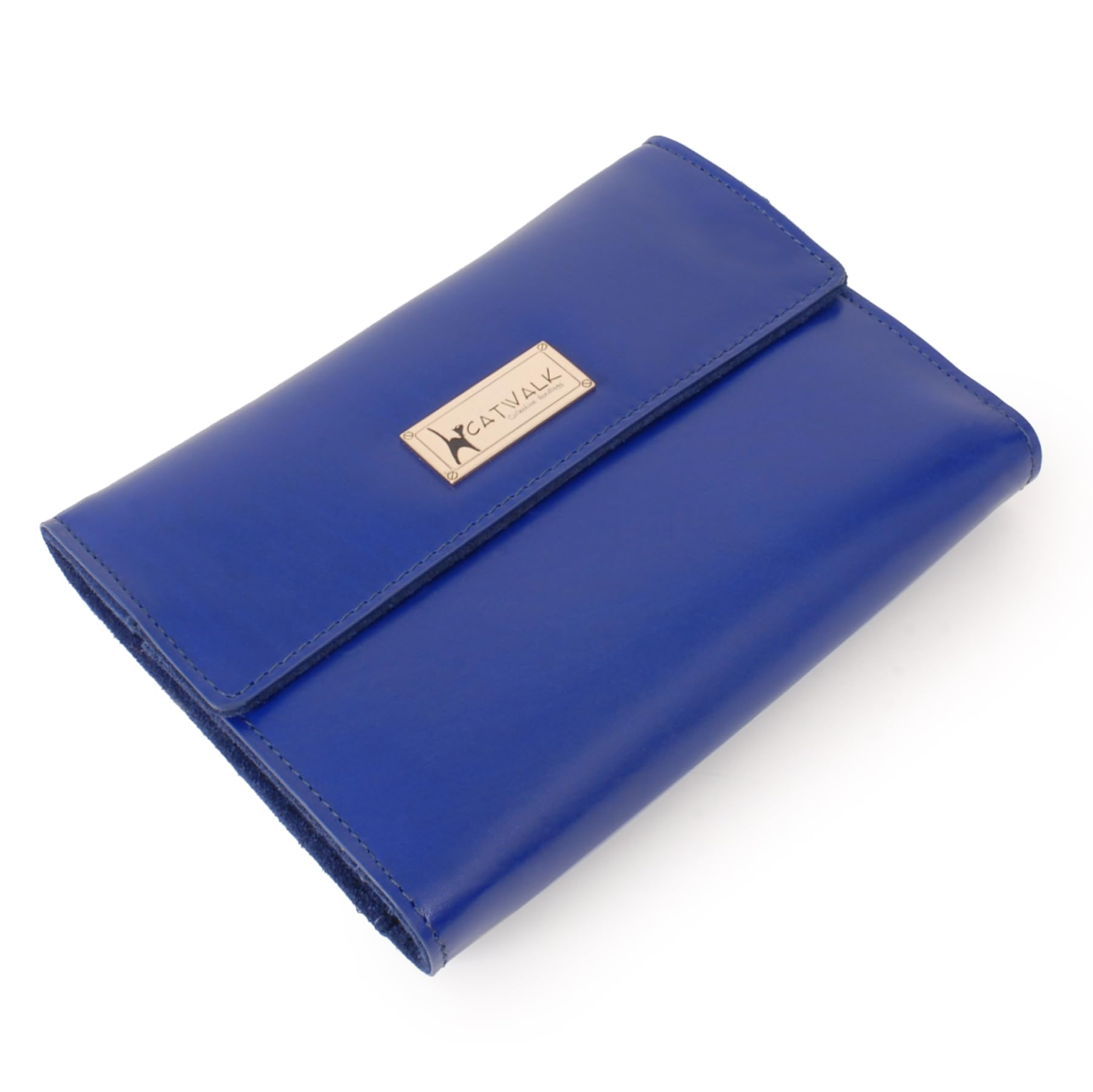 Catwalk Collection Handbags - Estuche Enrollable para Joyas - Joyero de Viaje - Piel y Serraje - Mediano/Grande - Caja de Regalo - Chanelle - Azul