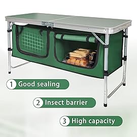 CampLand Outdoor Folding CampingTable with Aluminum Lightweight Height Adjustable with Storage Organizer Picnic Table for BBQ, Party, Camping (Green)