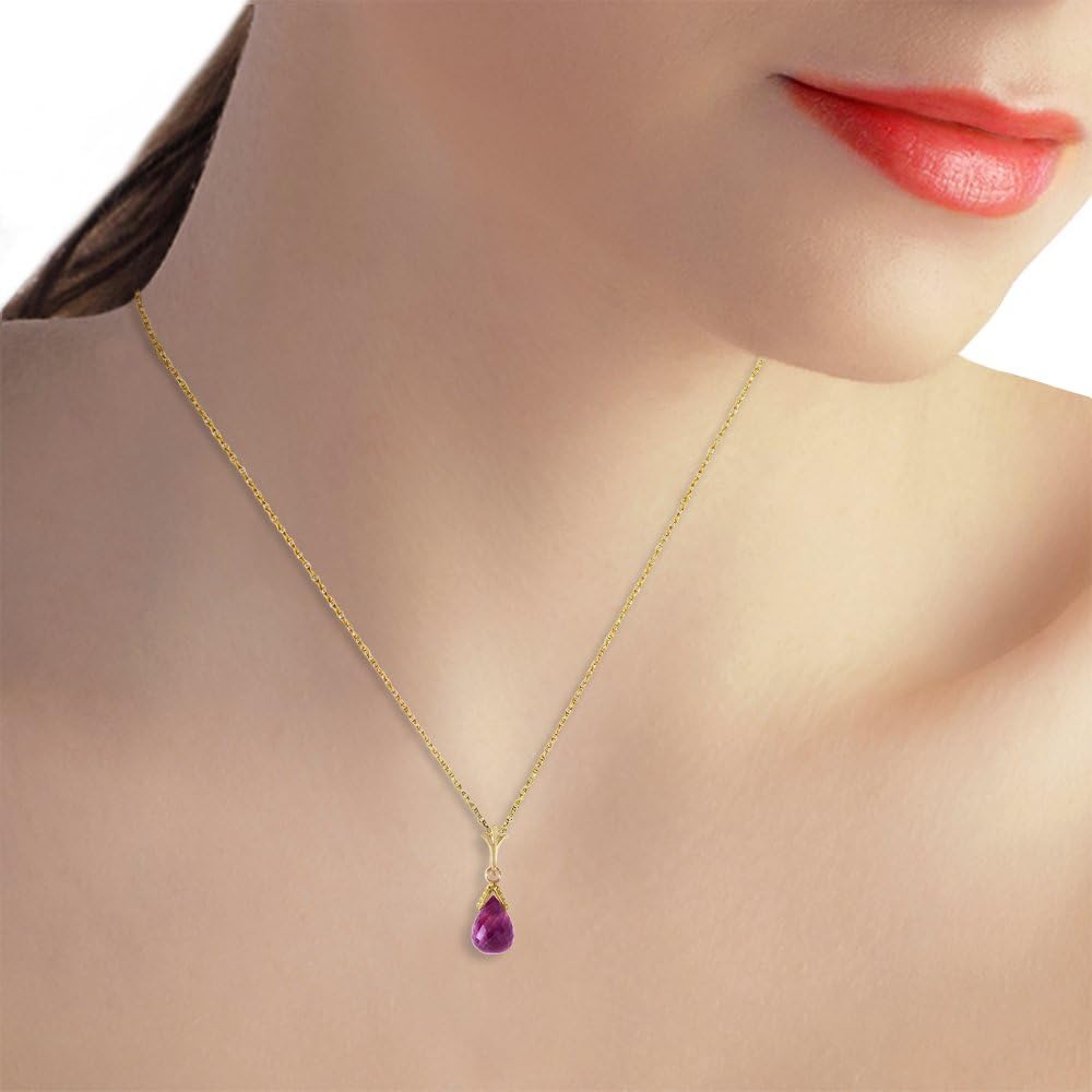 Galaxy Gold GG 14k Solid Gold Jewelry Set: Natural Briolette Purple Amethyst Pendant Necklace Dangle Earrings - Image 3