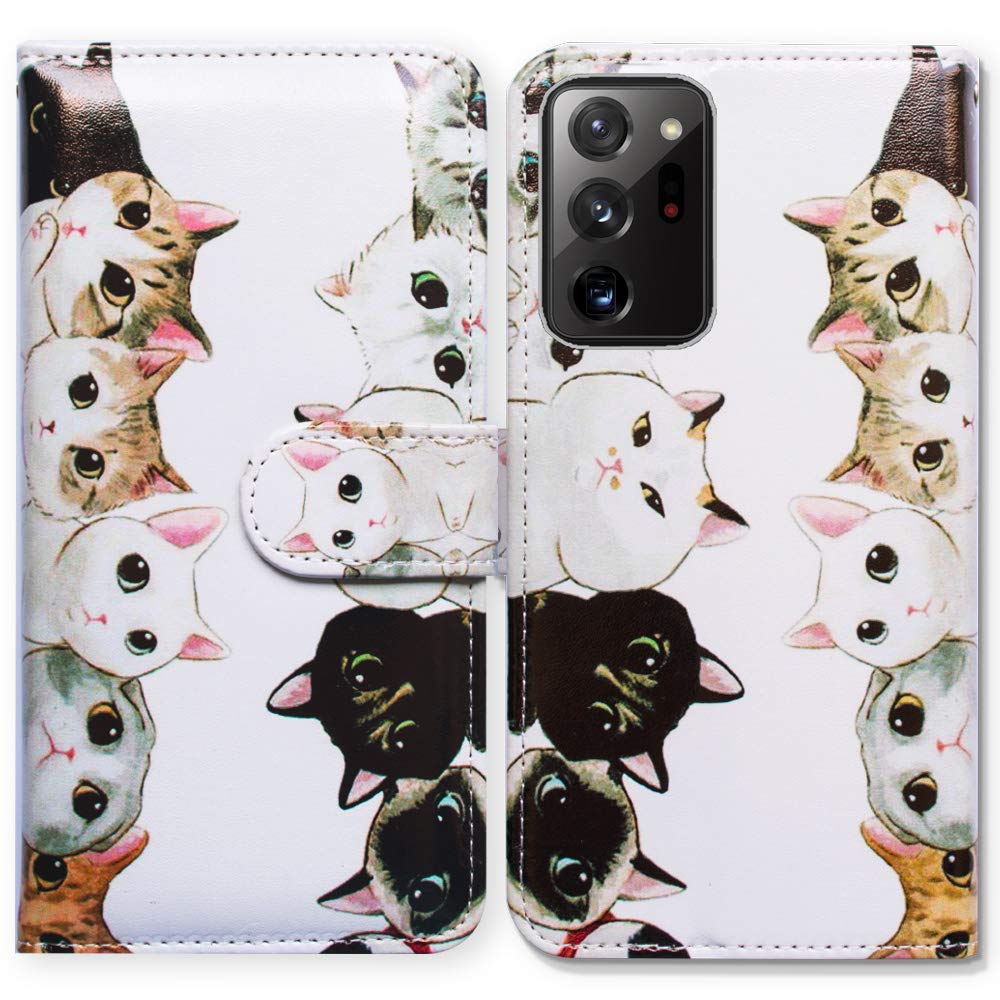 Bcov Case for Samsung Galaxy Note 20 Ultra 5G, White Black Cute Cats Leather Flip Phone Case Wallet Cover with Card Slot Holder Kickstand for Samsung