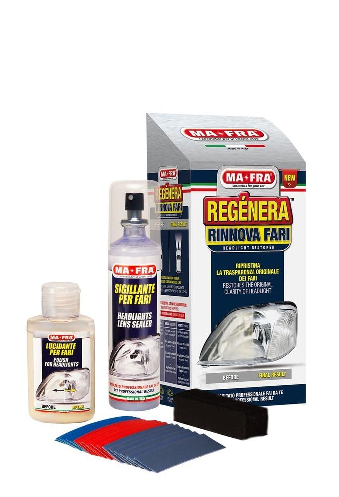 Ma-Fra KIT Rinnova FARI AUTO E MOTO -Regenera Headlight MAFRA- PER Ingialliti Opacizzati