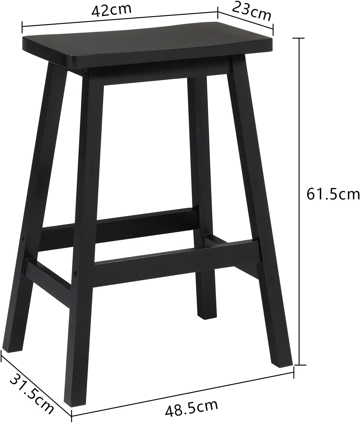 VINGLI 24 Inch Solid Wood Saddle Barstool, Bar Stools Set of 2, Kitchen Counter Seat with Footrests, Counter Height Saddle Barstool for Living Room, Dining Room, Counter & Outdoor Events, Black