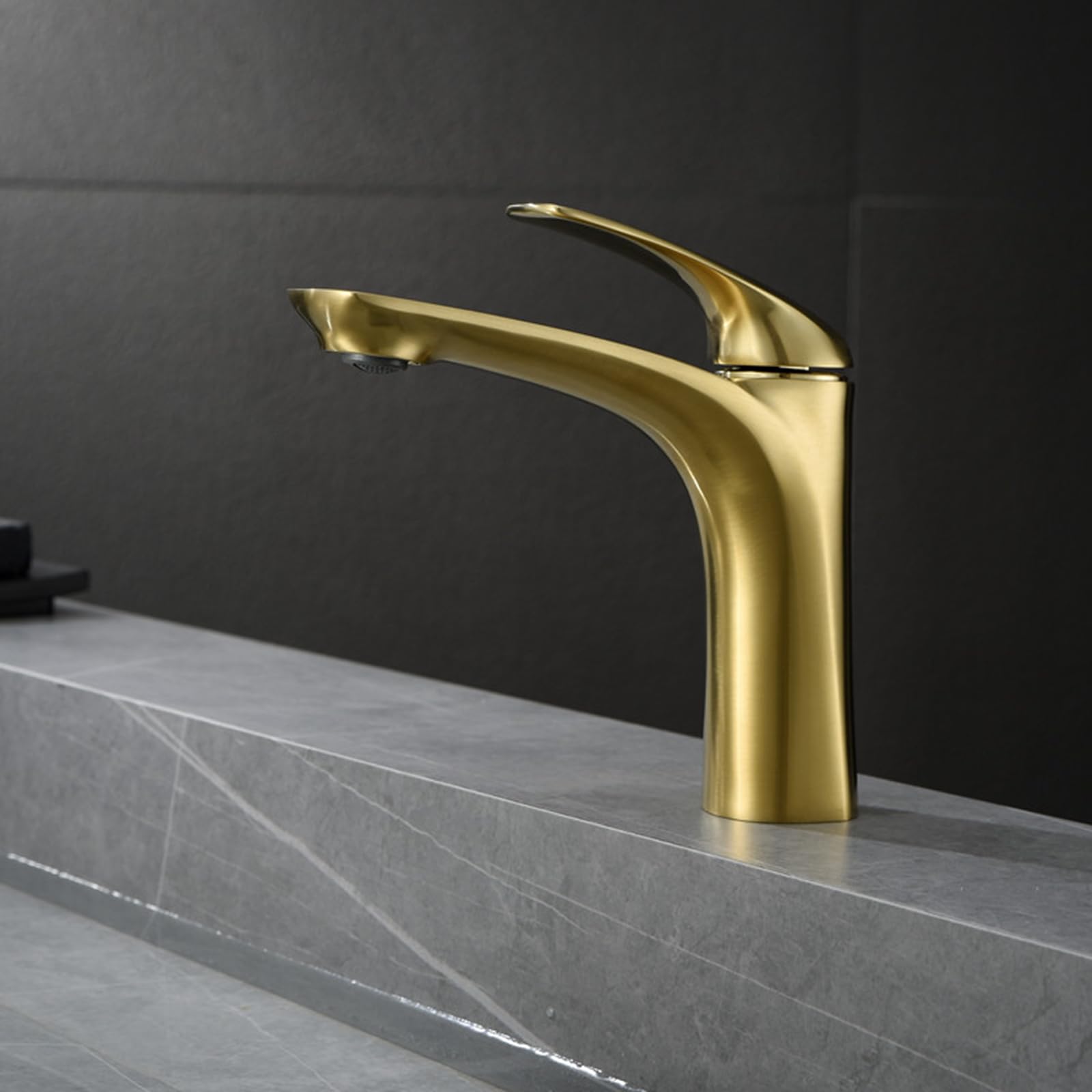 BiaoTeng Mischbatterie Waschbecken Bad Gebürstetes Gold Einhebelmischer Waschbecken Messing Waschbeckenarmatur Wasserhahn Bad Waschbecken, Gebürstetes Gold