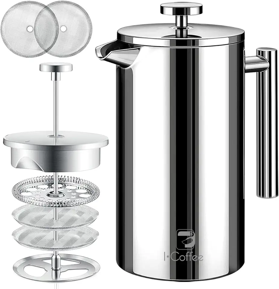 Cafeteira Prensa Francesa De Aço Inoxidável 700ML Com Filtração de 4 Níveis (Prata)