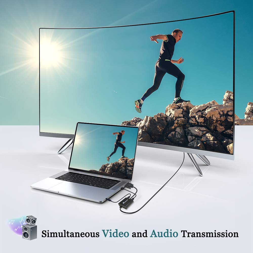 Adattatore VGA a HDMI 1080P@60Hz Convertitore VGA Maschio a HDMI Femmina con 3,5mm Audio Jack per PC, laptop, TV Box per HDTV, Monitor, Proiettore, Schermo