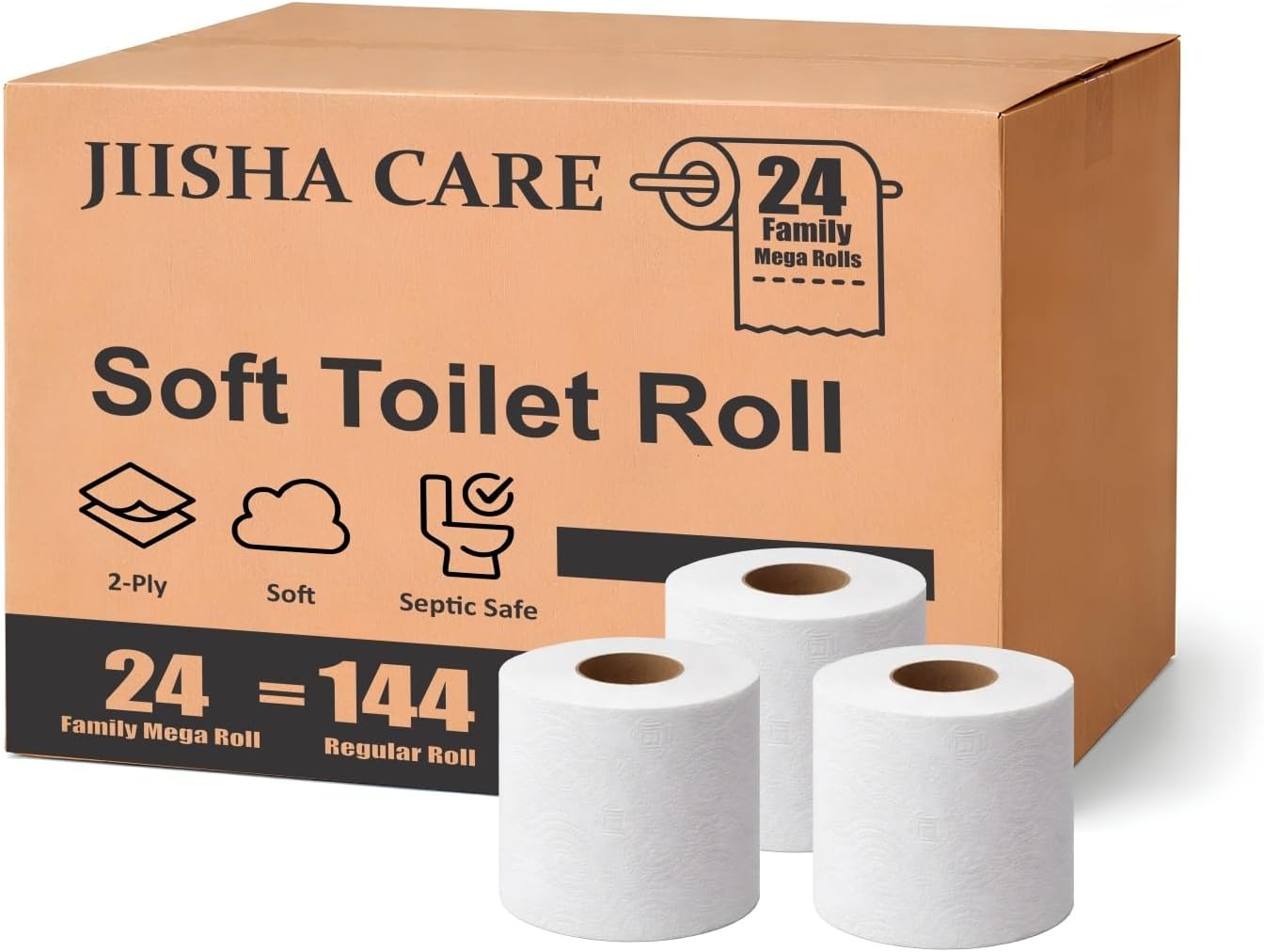 Ultra Soft 2-Ply Toilet Paper, Cushiony Touch with Smooth Tear, 24 Family Mega Rolls = 144 Regular Rolls (24 Rolls (300 Sheets), Family Mega)