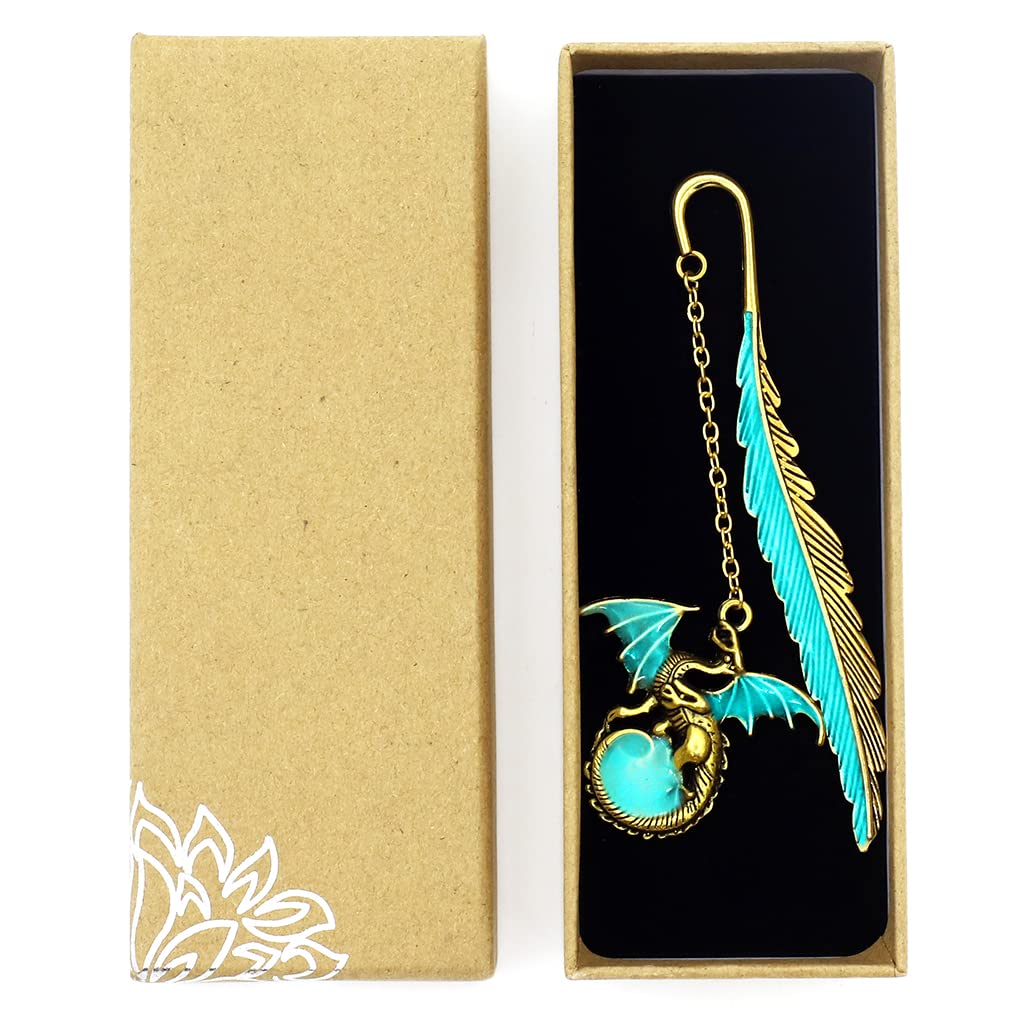 HASTHIP® Metal Feather Bookmark Glow in The Dark, Vintage 3D Golden Dragon for Reading Enthusiasts, Gift for Teachers, Women, Students, Mother’s Day, Christmas HASTHIP® Metal Feather Bookmark Glow in The Dark, Vintage 3D Golden Dragon for Reading Enthusiasts, Gift for Teachers, Women, Students, Mother’s Day, Christmas
