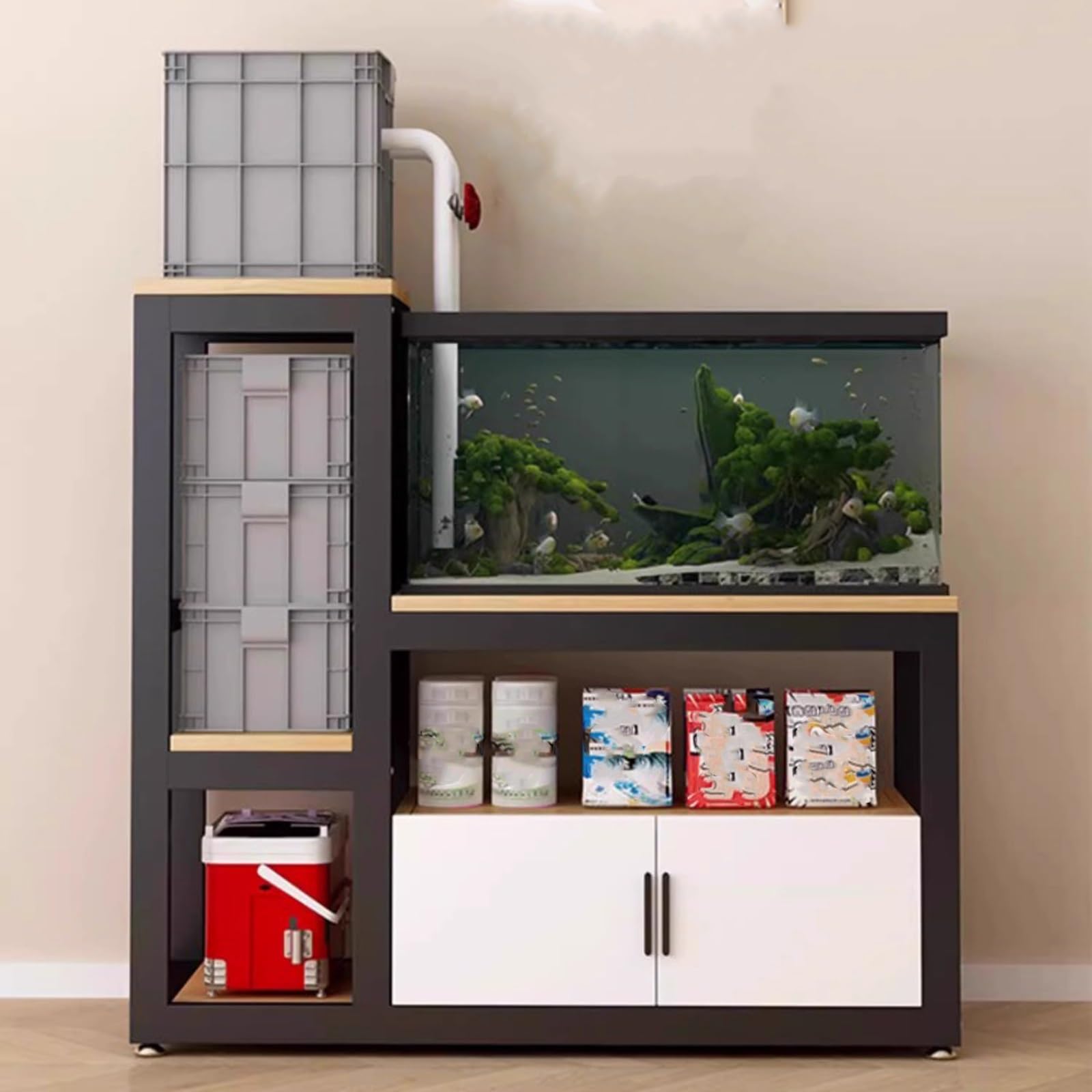 Stojak do terrarium, stabilna stalowa rama, akwarium ze schowkiem, podkładki antypoślizgowe, pasuje do salonu / biura (czarny, 150 cm)
