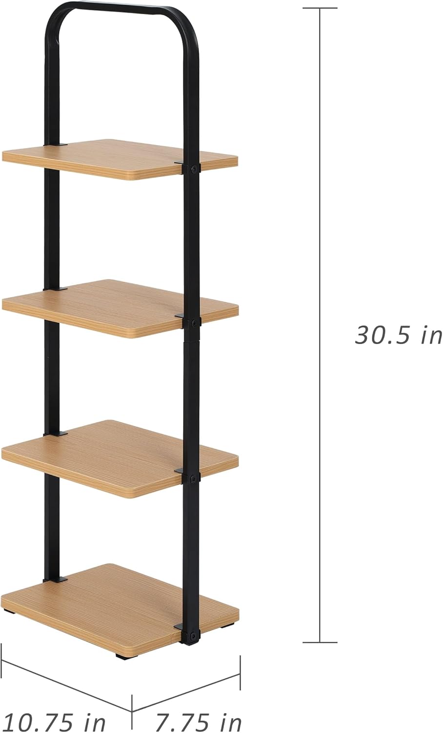 4-Tier Wooden Shoe Ladder Rack, 7.75" x 10.75" x 30.5" – Matte-Black Steel Frame with Light-Honey Wood Shelves – Holds 4 Pairs – for Entryway, Closet, Bedroom