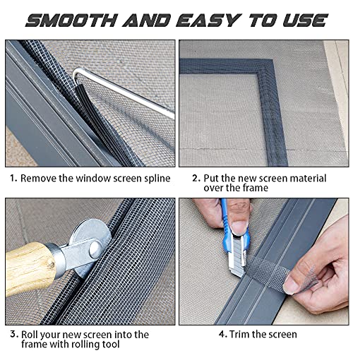 Screen Repair Kit Easy Diy Project 36" X 90" Fiberglass Screen Mesh With Rolling Tool And Screen Retainer Spline Screen Replacement Kit For Windows Sliding Doors And Patio Screens (36" X 90", Black) #TOP5