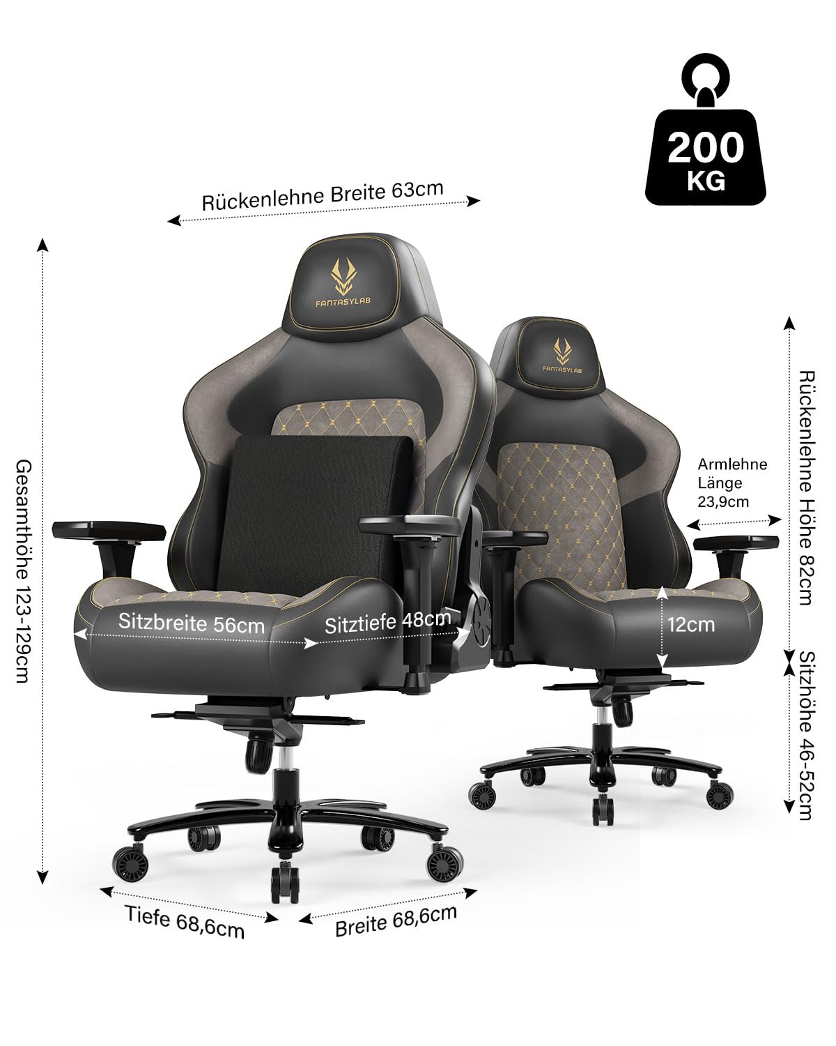 Bosmiller Gaming Stuhl 200kg Belastbarkeit Ergonomischer Bürostuhl bis 200kg Schreibtischstuhl XXL mit 4D Armlehnen Höhenverstellbarer Gaming Chair Chefsessel für Gamer und Esport