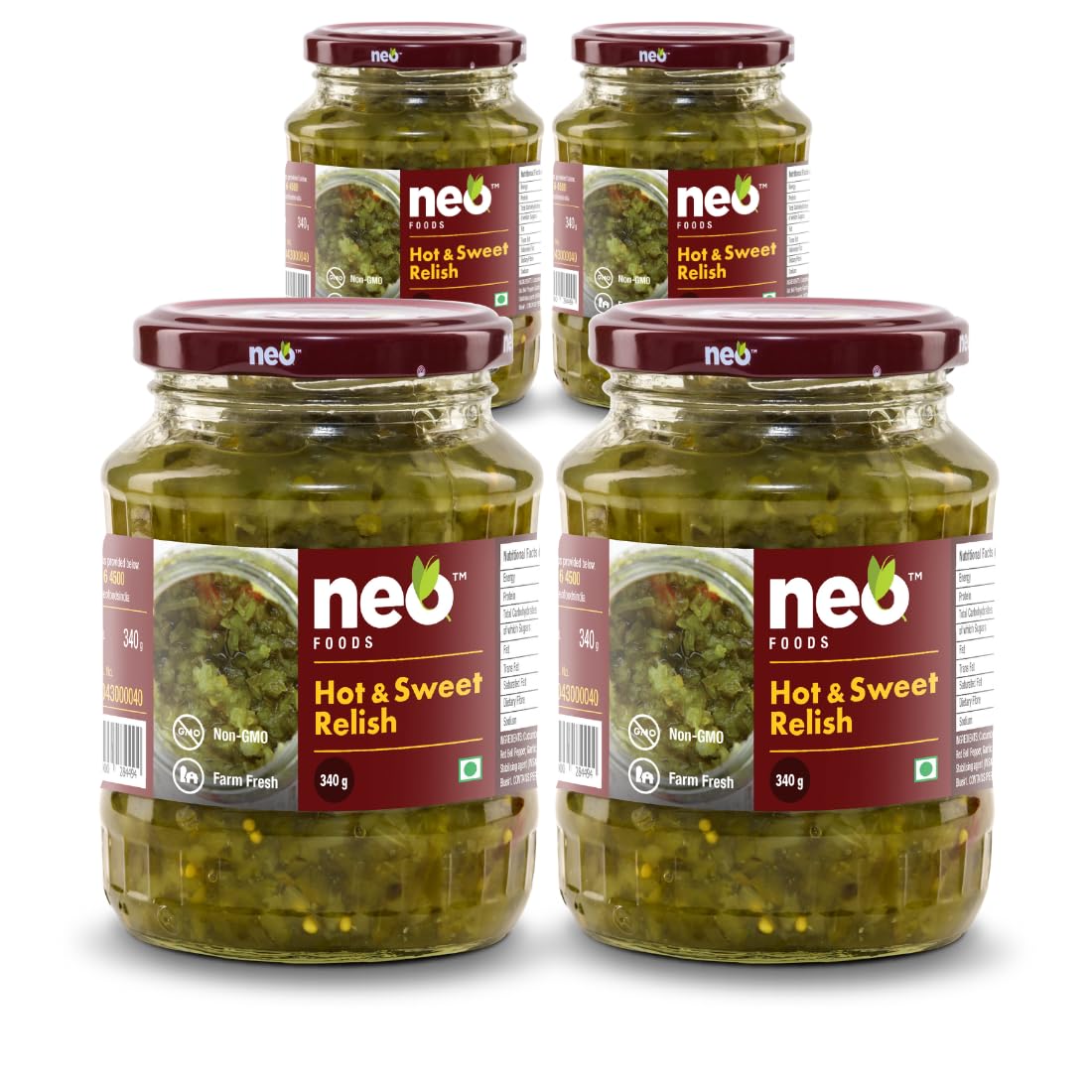 Neo Hot & Sweet Relish 340g I P4 I 100% Vegan I Ready-to-Eat Fibre-Rich I Dip for Snacks, Mix in Salads I Use as Sandwich Spread, Chutney I Non-GMO Healthy Food (Pack of 4) (B09SKSNVF5) Amazon Price History, Amazon Price Tracker