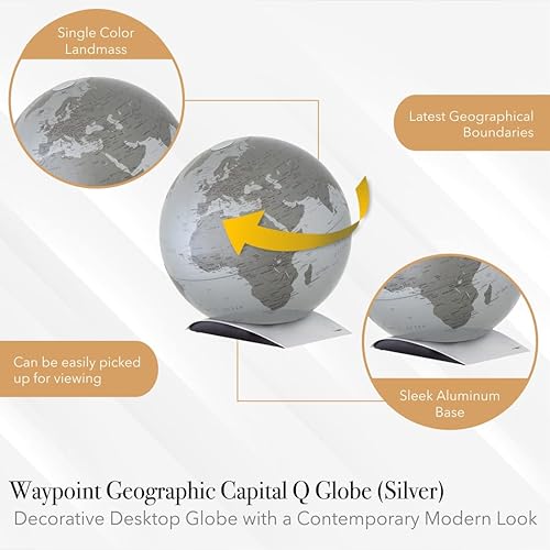 Miniatura 2 de Waypoint Geographic Globo Capital Q - Globo decorativo de escritorio con soporte y aspecto moderno contemporáneo - Límites actuales del país - Fácil