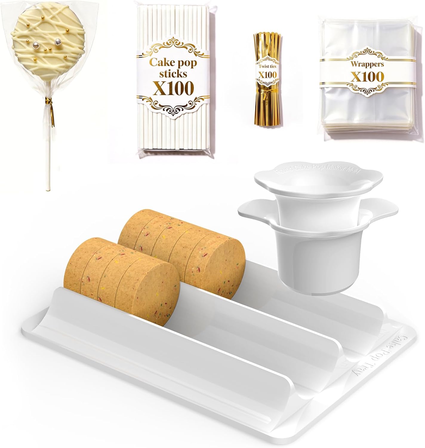 Round Cake Pop Mold Set with 100PCS Sticks Bags Ties, 3-in-1 Disc Cutter Pusher and Tray for Flat Circle Cake Pops, Dishwasher Safe Baking Molds for Birthday Wedding Kids Party Round Cake Pop Mold Set with 100PCS Sticks Bags Ties, 3-in-1 Disc Cutter Pusher and Tray for Flat Circle Cake Pops, Dishwasher Safe Baking Molds for Birthday Wedding Kids Party