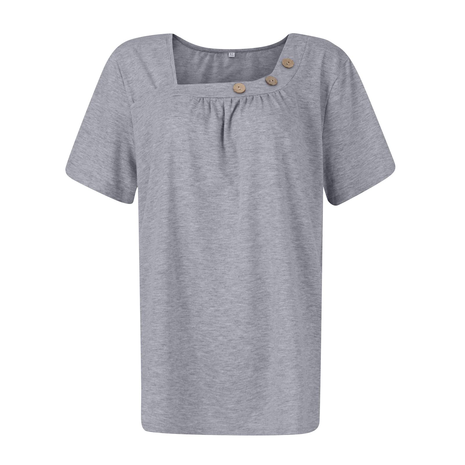 Camicette da donna a maniche corte primaverili eleganti casual vestibilità ampia magliette con bottoni decorazione estiva tinta unita tunica top