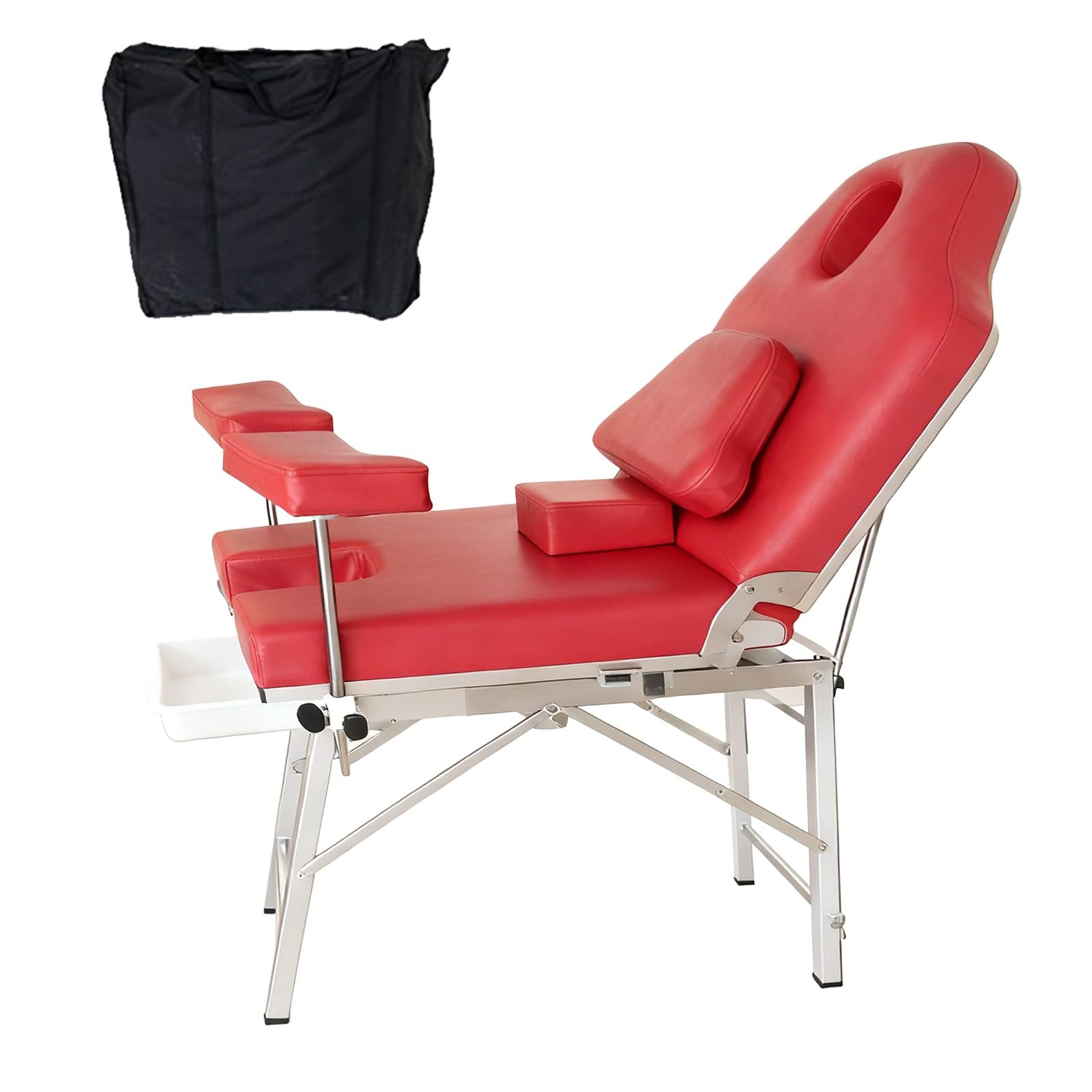 Klappbare Massageliege mit ergonomischer Kopfstütze, Tragbarer Klapp-Gynäkologie Operationsbett,Liefertisch Medizinischer privater Pflegestuhl red,125 * 65 * 70cm