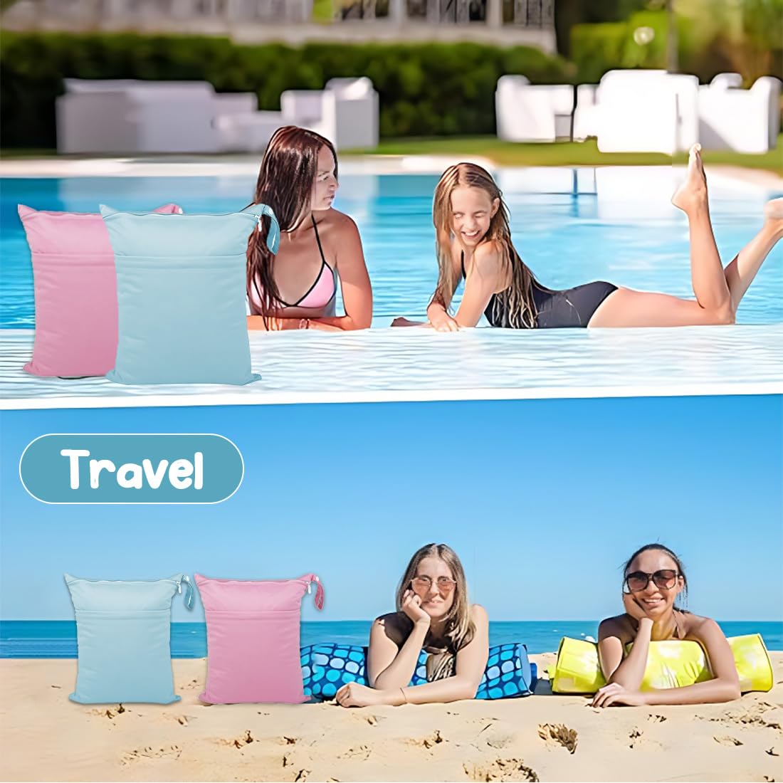 Borsa Per Pannolini Impermeabile 2 Pezzi Grandi Tasche Con Chiusura Lampo Azzurro Rosa