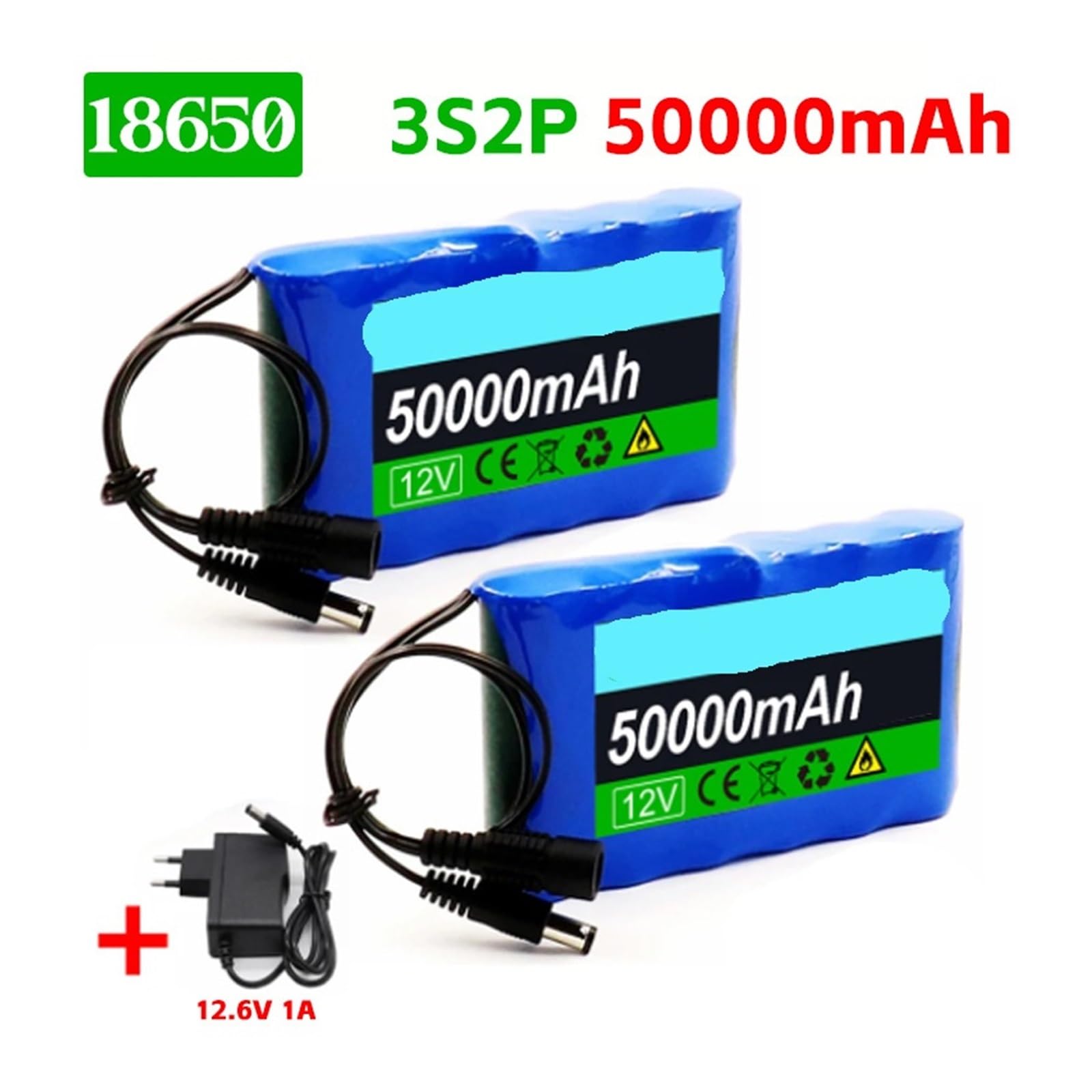 Batterie rechargeable 18650 3S2P 12 V 50000 mAh for caméra de surveillance CCTV(Battery+Charger)