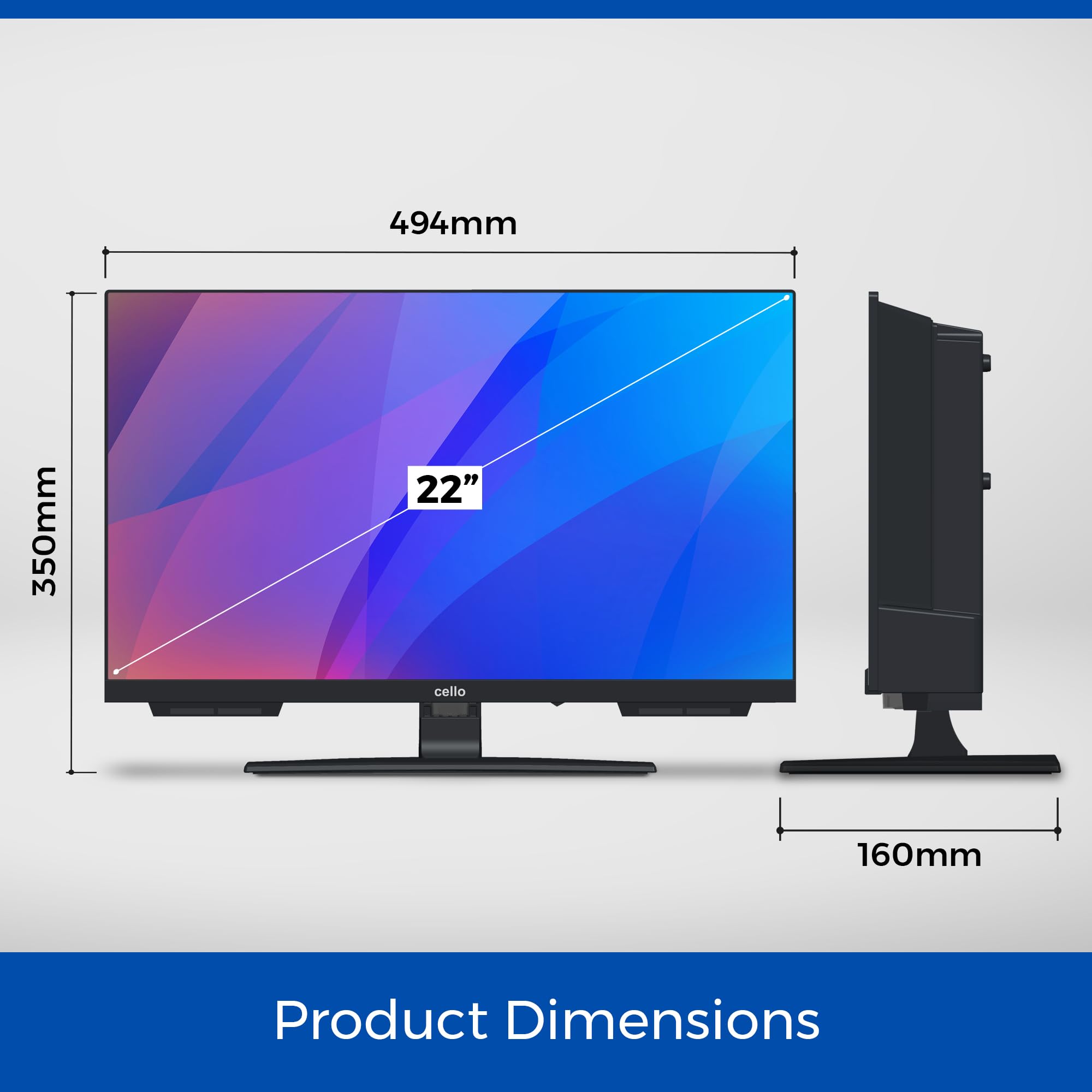 Cello C2224SH 22" FULL HD telewizor LED z bezramkowym potrójnym tunerem (DVB-C/-S2/-T2) "Pitch Perfect Sound", idealny do małych pomieszczeń Made in Europe [2024]