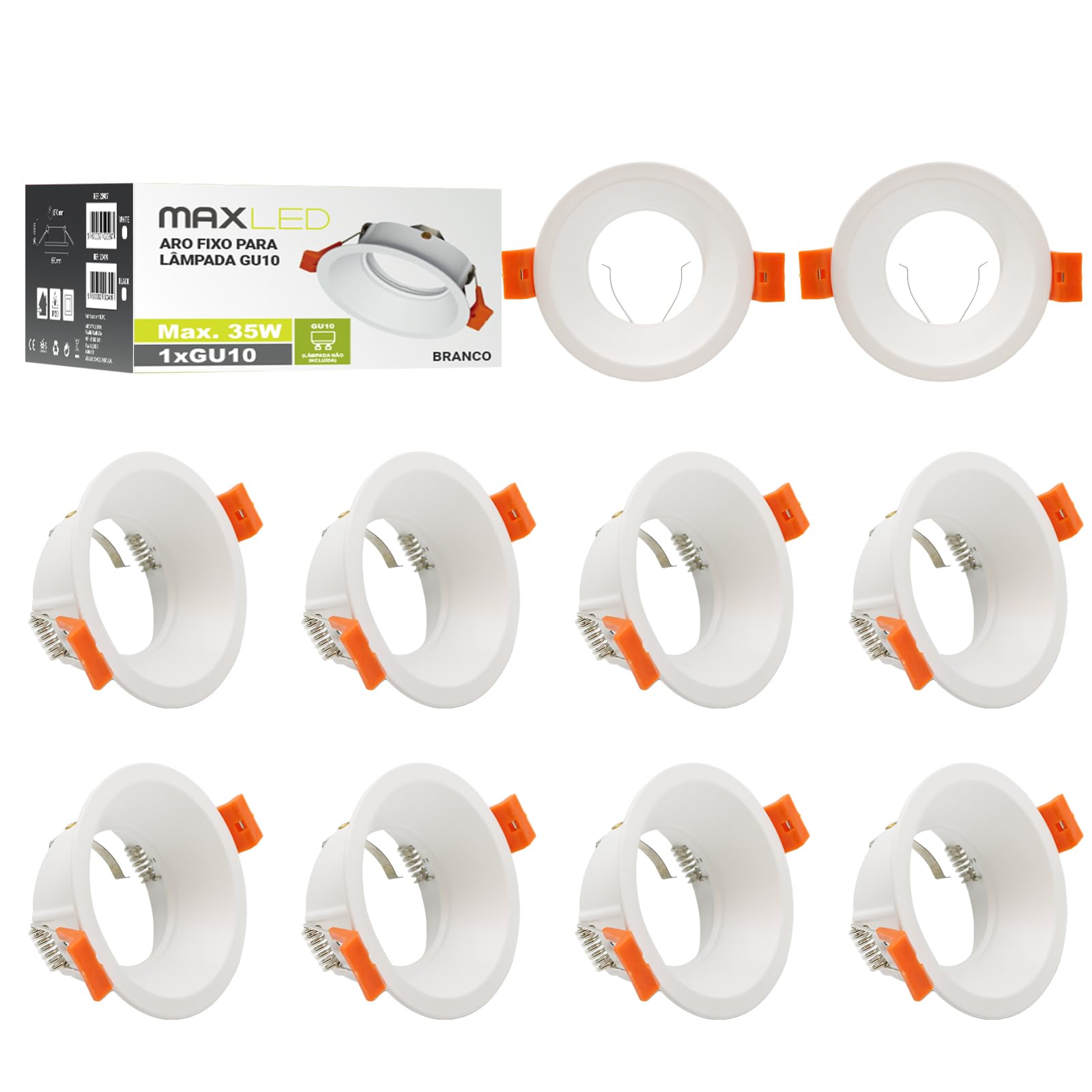 Maxled, Light is Led! Spot Encastrable Cadre 10 Pièces Diamètre Du Trou Ø72mm Spots Aluminium Plafond Luminaires Encastrables pour Ampoules LED Halogènes GU10 Anneau Encastrable (Rond Blanc)