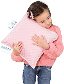 Bmag Sensory Vibrating Pillow for Autistic Kids and Adults,13” x 13” Sensory Toy Gift with Textured Therapy Stimulation Bumps Relief Stress Item for Toddler - Pink and Yellow