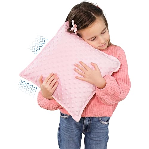 Bmag Sensory Vibrating Pillow for Autistic Kids and Adults, 13” x 13” Sensory Pressure Activated with Textured Therapy Stimulation Bumps Relief Stress Item for Toddler - Pink and Yellow