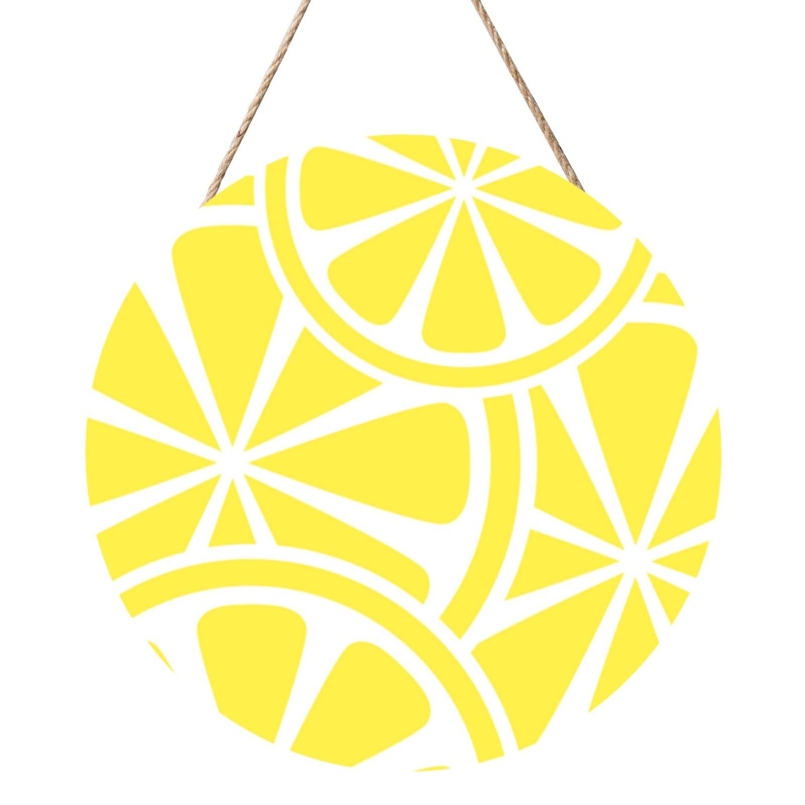 InOmak Lemon Slice Yellow, Round Wood Panel Painting 12 in, Wall Hanging Painting For Home