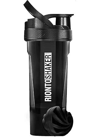RIONTO Pro Series 700ml Protein Shaker Bottle for Gym  100% BPA Free & Leakproof - Perfect Gym Shaker Bottle for Protein Shakes and Pre-Workout with Twist and Lock Protein Box Storage (Black)