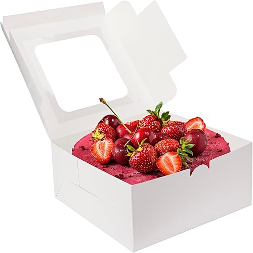 Moretoes 40 cajas de pastel de 10 x 10 x 5 pulgadas con ventana cajas de pastelería blancas de papel para pasteles pasteles galletas pasteles