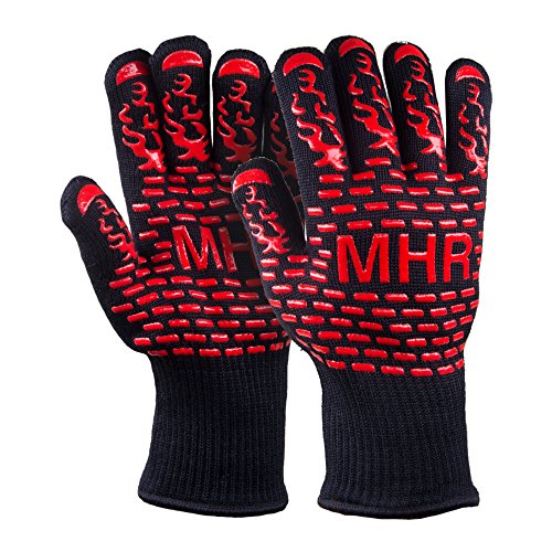 Extreme Heat Resistant Gloves for BBQ Grilling And Fireplace Long Cuff Forearm Protection Silicone Grip Good For Smoker Baking Cooking Oven Mitts Or Camping Gloves (1 Pair)