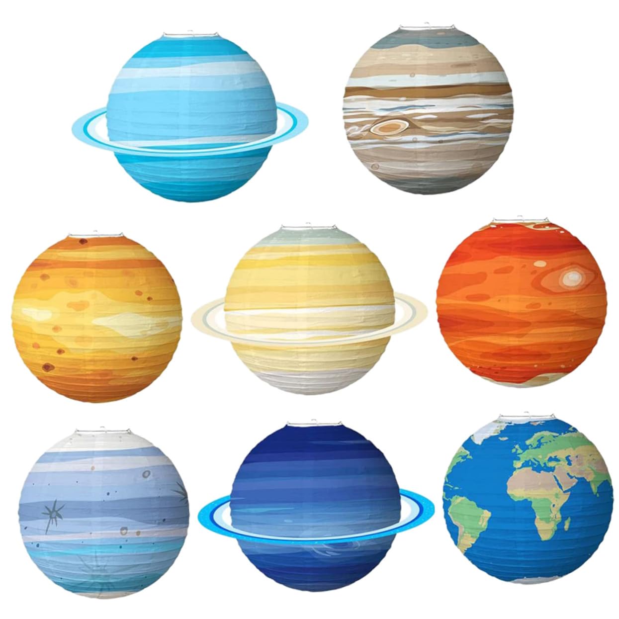 KOMBIUDA 8 Stück Papierlaternen Planeten Motiv Metallrahmen Weltraum Deko Für Kinderzimmer Party Hängend