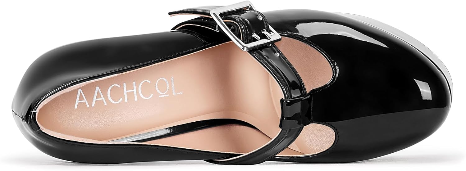 Aachcol Womens Platform Mary Jane Pumps Chunky Block T-Strap High Heels Round Toe Prom Dress Shoes 5.9 Inches Heels - Image 6