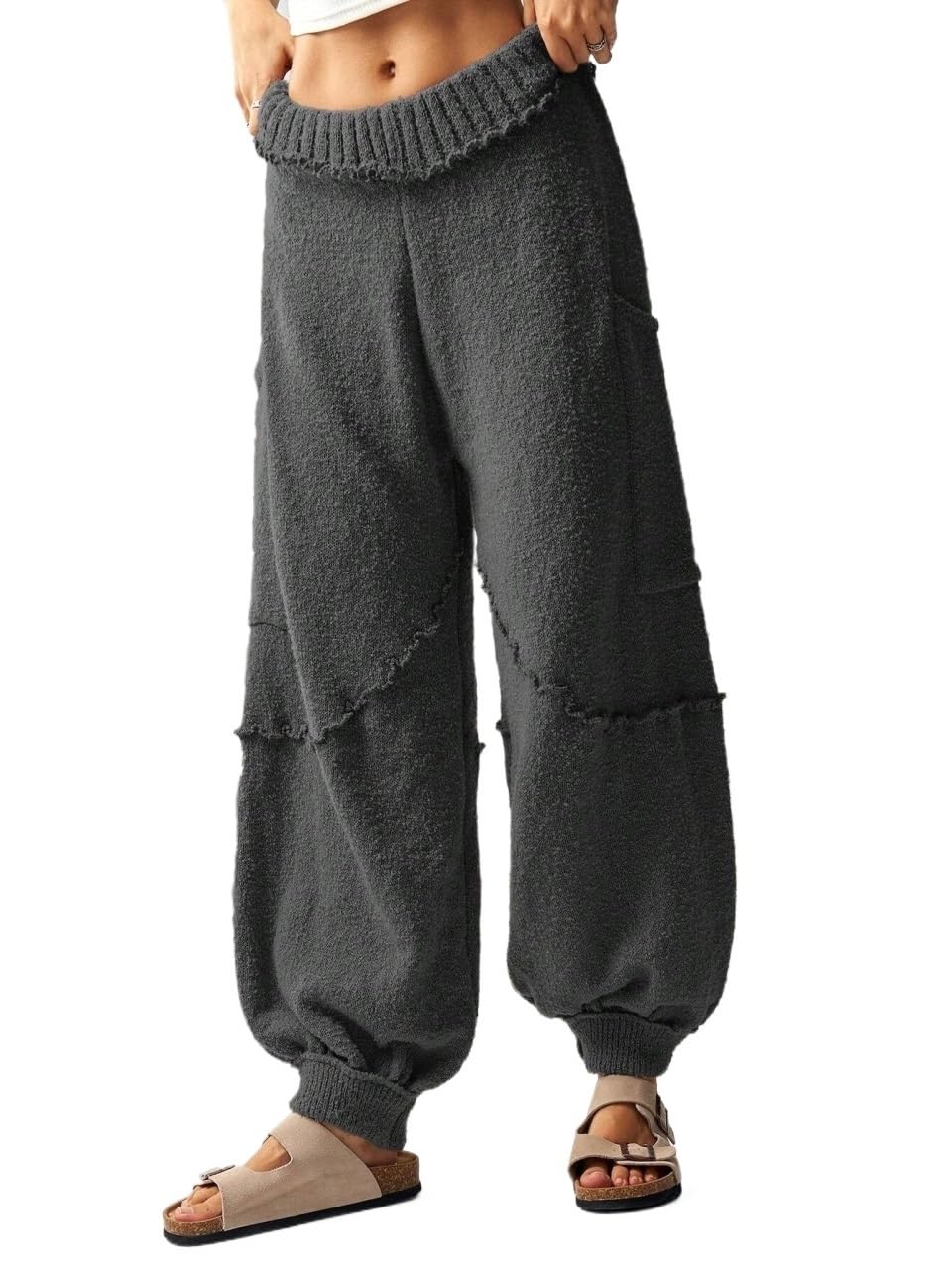 Womens Clothes Loose High Waisted Drawstring Hem Knit Pants Trousers Fall Outfits