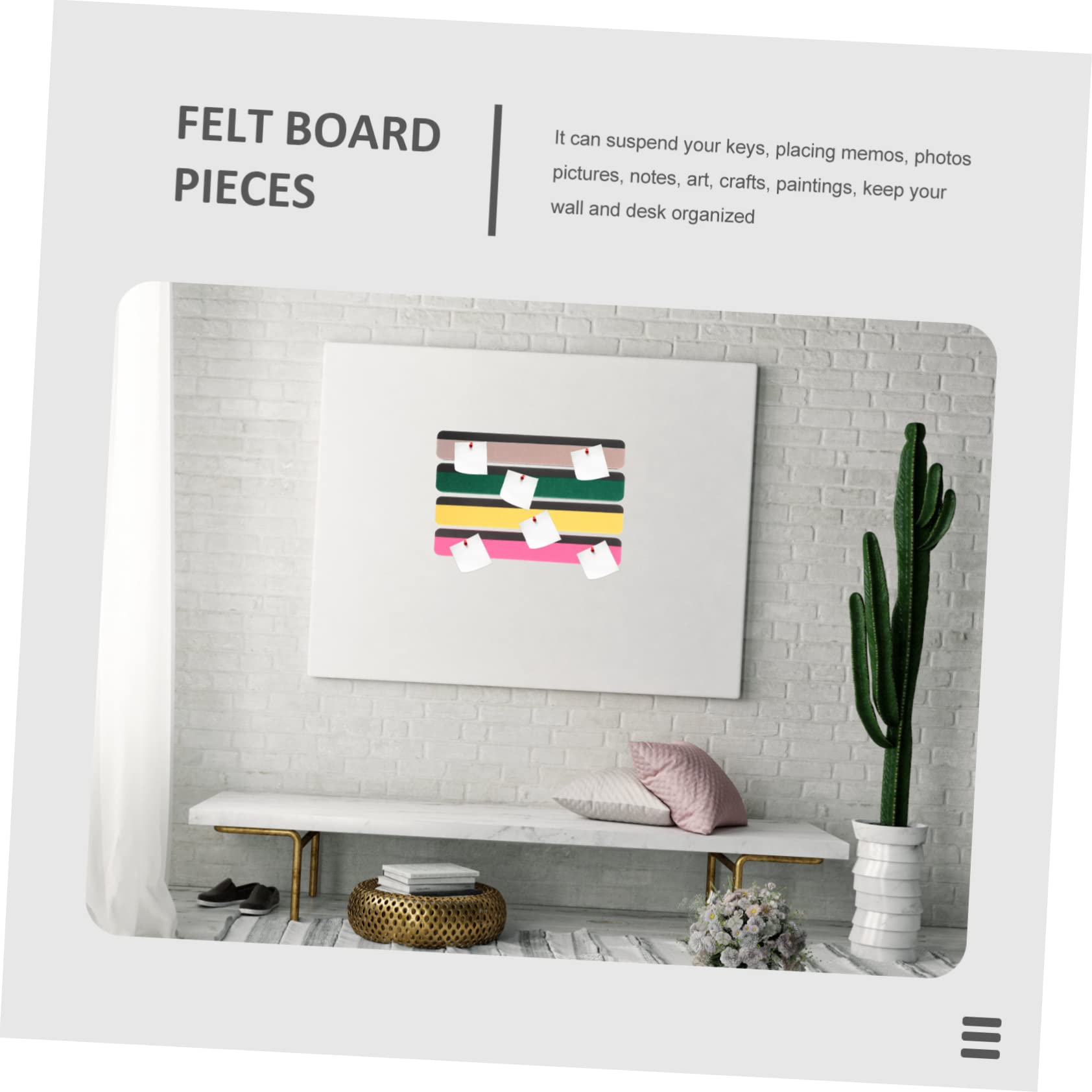 KALLORY 1set Felt Bulletin Board Strips Magnetic Memo Wall Decor for Home Office and Classroom Easy to Install Bar Strips for Photos and Notes