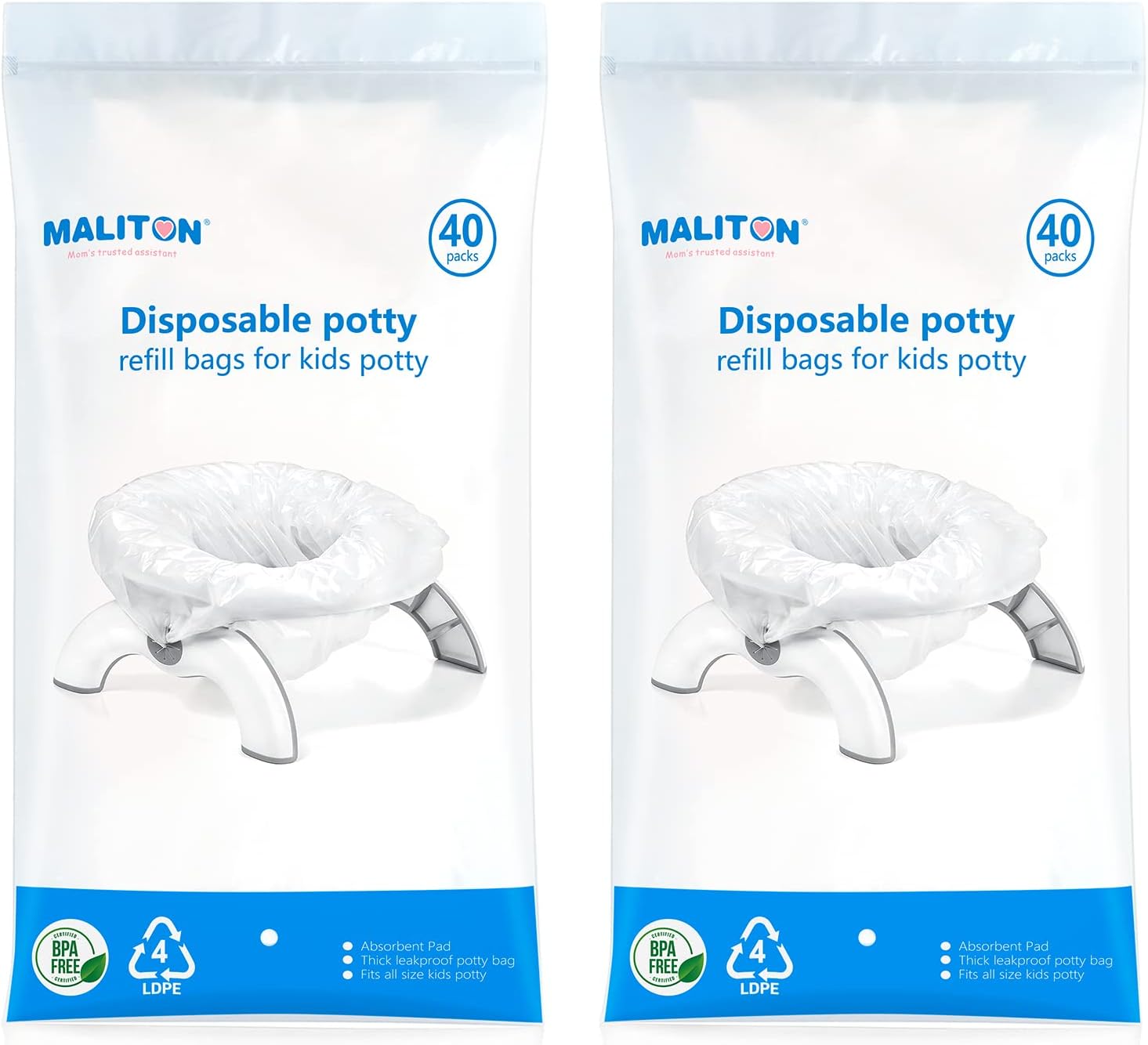 Maliton Potty Liners 80 Packs with Super Absorbent Pads, Refill Potty Bags for Toddler|Adults|Pets Home, Travel, Long Car Trips