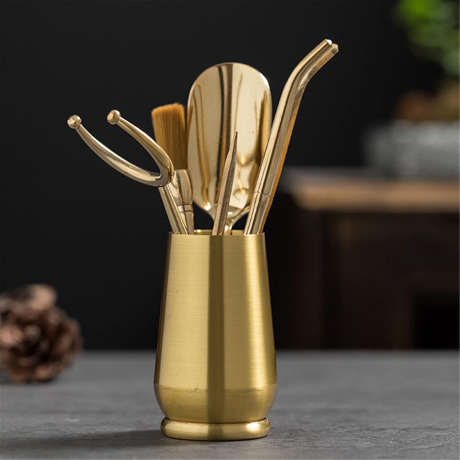 Tea Ceremony Kung Fu Tea Set Accessories Brass Tea Making Tools Tea Pen Tea Clamp Spoon Knife-Color1