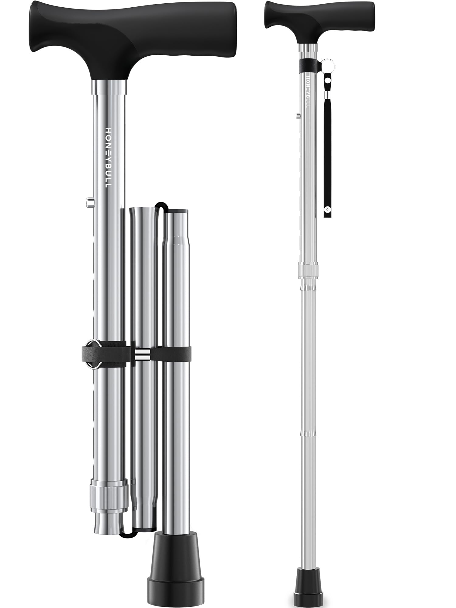 HoneyBull Walking Cane | Single Tip Canes for Men & Women, Foldable, Adjustable, Heavy Duty Up to 250 Pounds, Walking Canes for Seniors