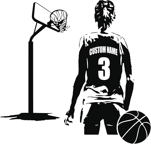 Calcomanía de pared personalizada para jugadoras de baloncesto para niña elige tu nombre y número 28 pulgadas de alto x 31 pulgadas de ancho