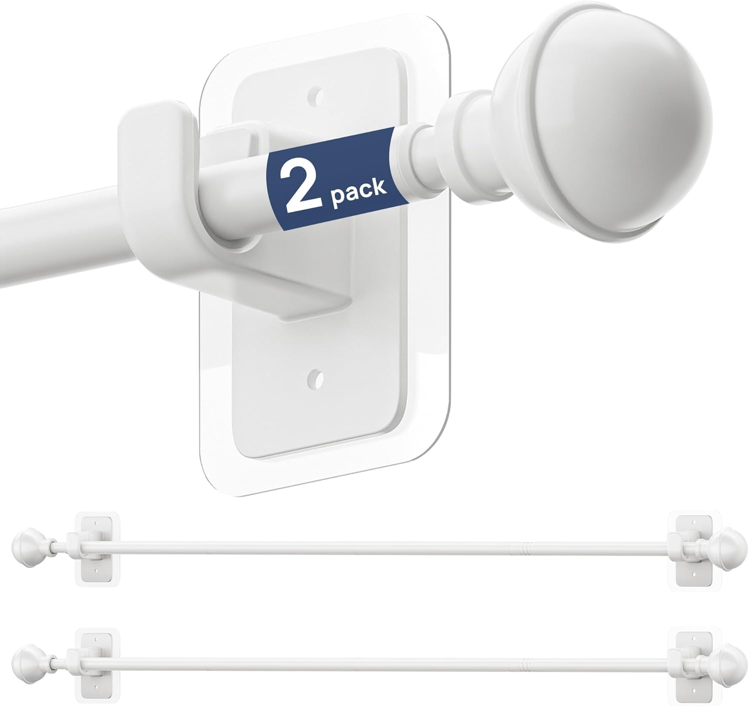 ENJOYBASICS 2 Pack No Drill Curtain Rods for Window 28 to 60 Inches, 5/8 Inch Diameter Renter Friendly Drapery Rod with Adhesive Brackets without Drilling, Adjustable from 27 to 65 Inches, White