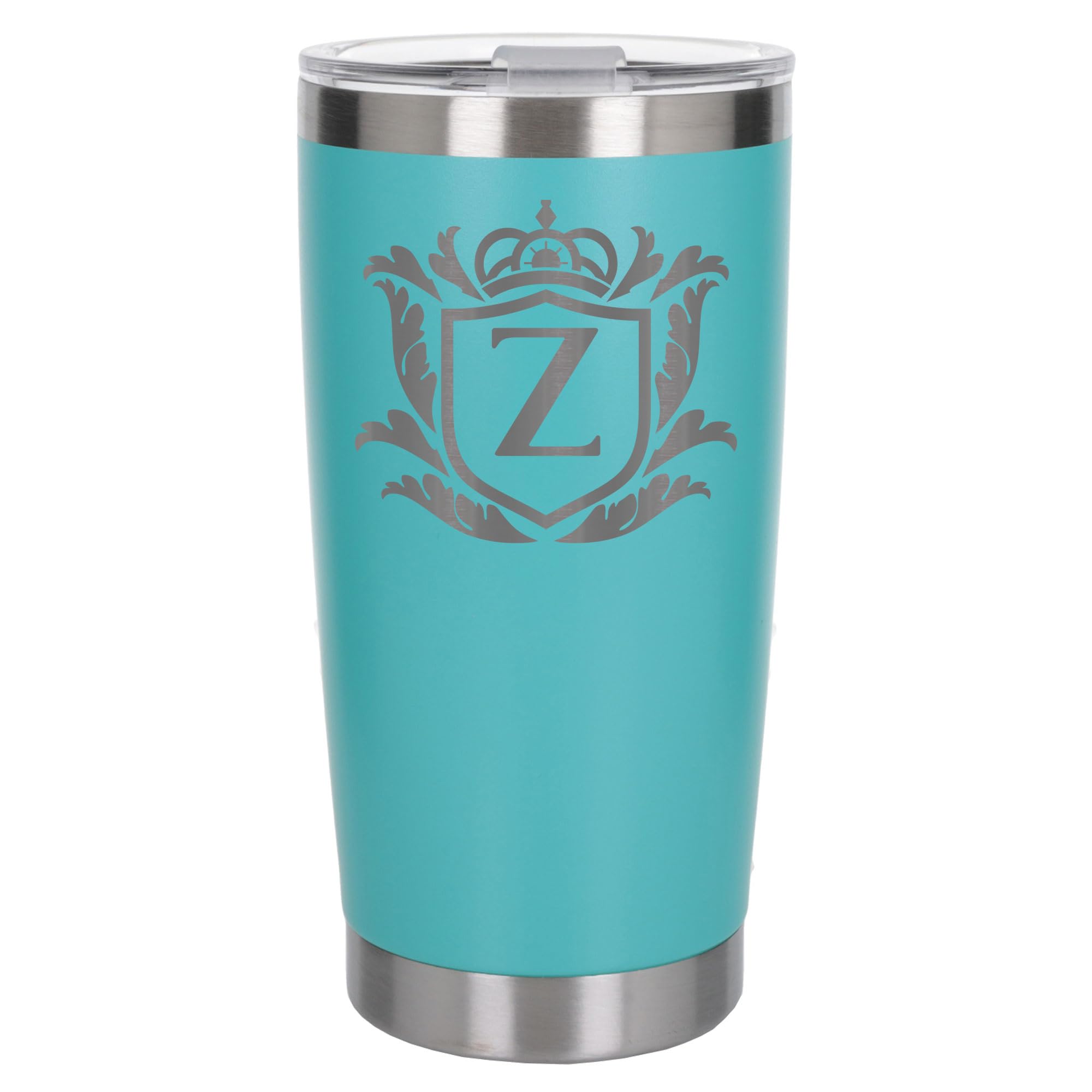 Customised Gifts 500ml Engraved Shield Initial Monogram Insulated Personalised Turquoise Travel Mug for Men and Women - Personalised Initial Coffee Travel Mug for Hot and Cold Beverages, Letter Z