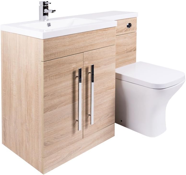 Designer LH Oak Combi Bathroom Vanity Unit with Basin + Back To Wall Toilet