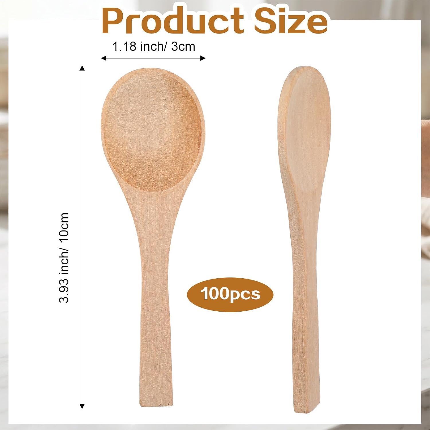 100pcs Wooden Spoons, Small Wooden Spoons for Body Scrubs, Spices, Ice Cream, Bath Salts, 3.94-Inch Mini Spoon, Natural Birchwood, Unfinished Round Scoop