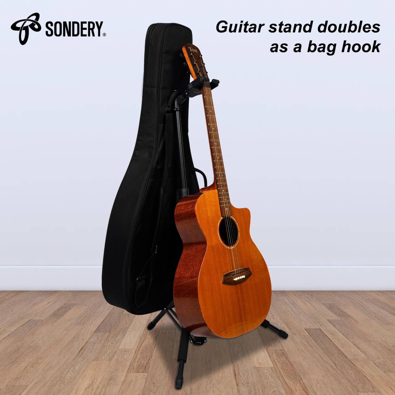 Sondery Soporte de guitarra para cualquier guitarra, bajo con cualquier acabado, trípode plegable ajustable con bloqueo automático